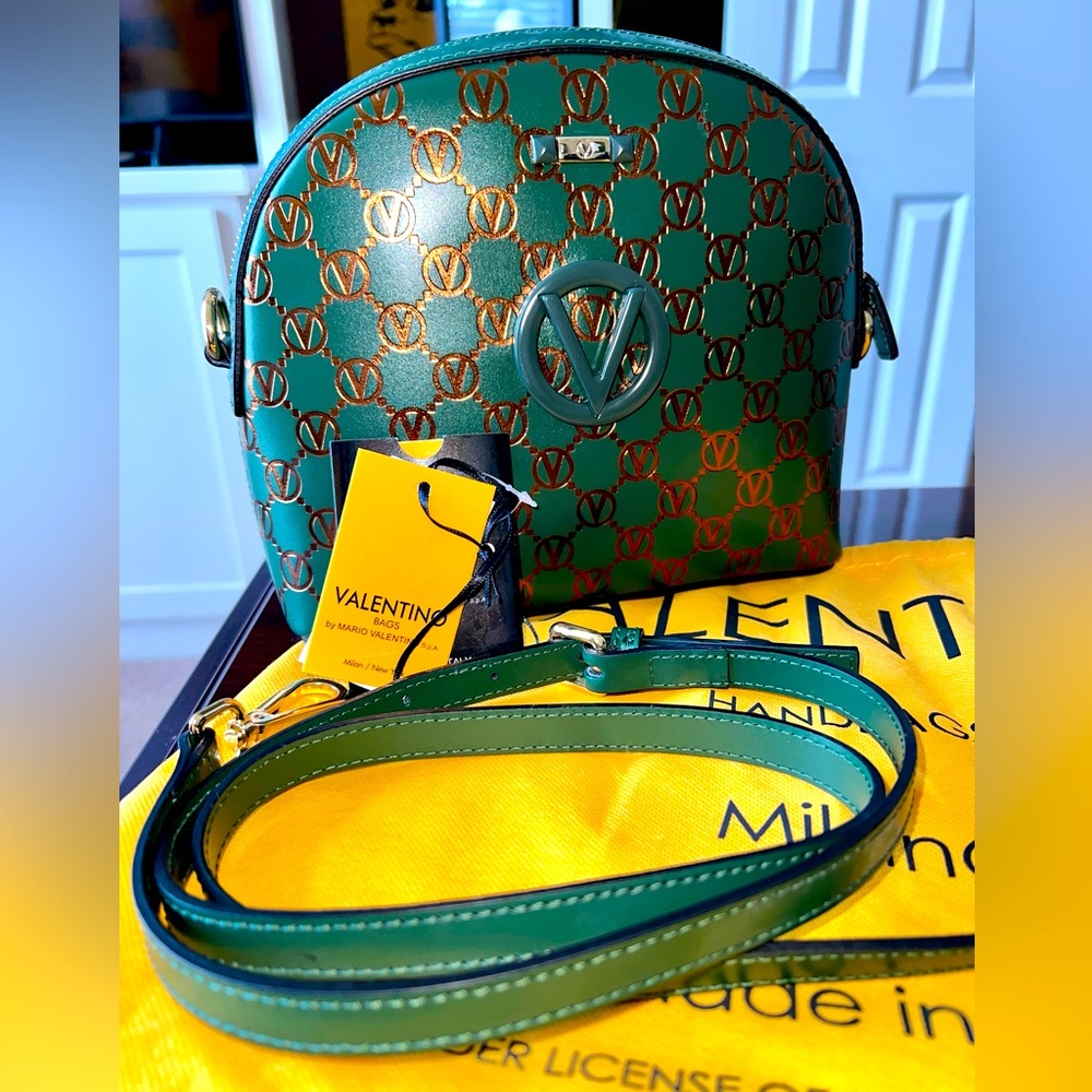 VALENTINO by Mario Valentino Diana Monogram Leather Crossbody Bag in Green - NWT